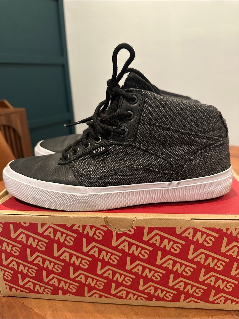 Vans Men’s Black/Grey High-Top Sneakers with White Sole